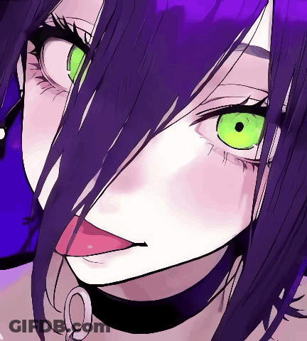 Person With Green Eyes And Purple Hair GIF