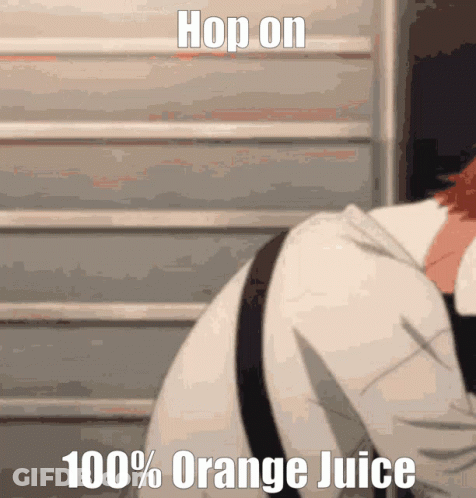 Person With Hop On 100% Orange Juice GIF