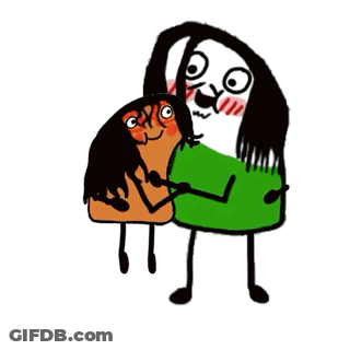 Person With Long Hair Next To Short-Haired Character GIF