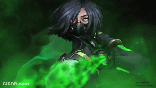 Person With Mask And Green Smoke From Hand GIF