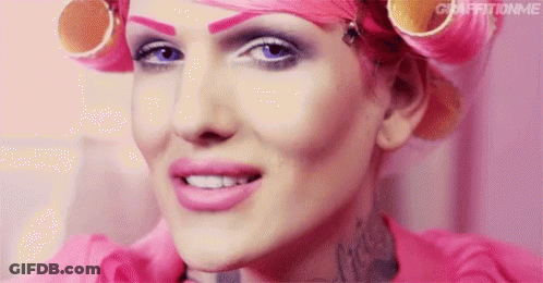 Person With Pink Hair And Curlers GIF
