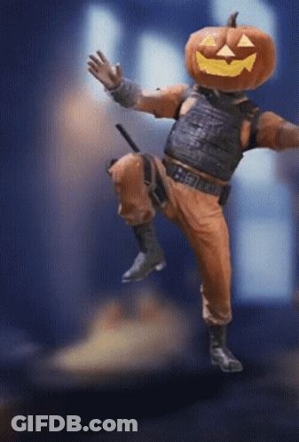 Person With Pumpkin On Head Standing On One Leg GIF