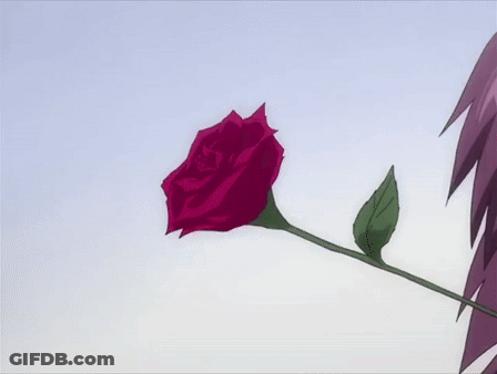 Person With Purple Hair Holding Rose In Mouth GIF