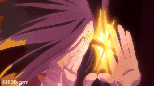 Person With Purple Hair Holding Yellow Object GIF