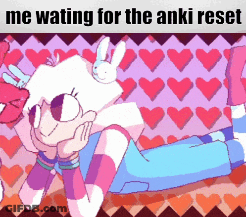 Person With Rabbit On Head Waiting For Anki Reset GIF