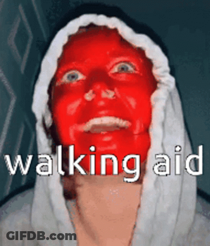 Person With Red Mask Walking Aid GIF