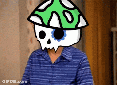 Person With Skull And Mushroom Hat GIF