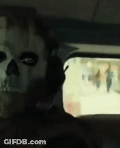 Person With Skull Face Looking Out Car Window GIF