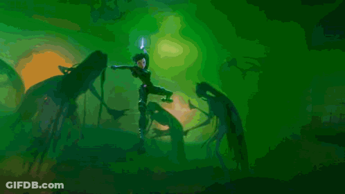 Person With Sword In Dark Room GIF