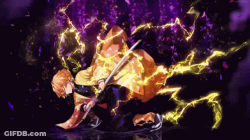 Person With Sword Surrounded By Purple Lightning GIF