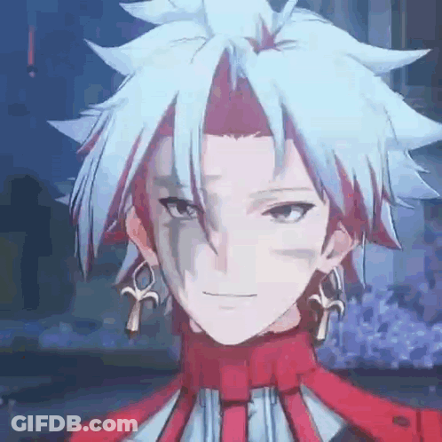 Person With White Hair And Red White Outfit GIF