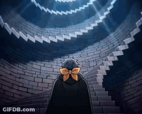 Person With Yellow Bow Walking Down Staircase GIF