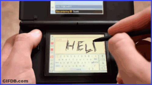 Person Writing Hell On Nintendo DS GIF