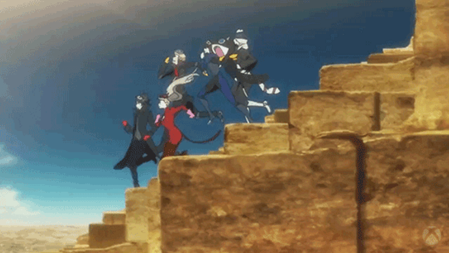 Persona 5 Running Down Massive Stairs GIF