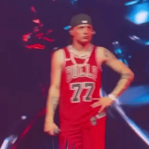 Peso Pluma Wearing Bulls Jersey GIF