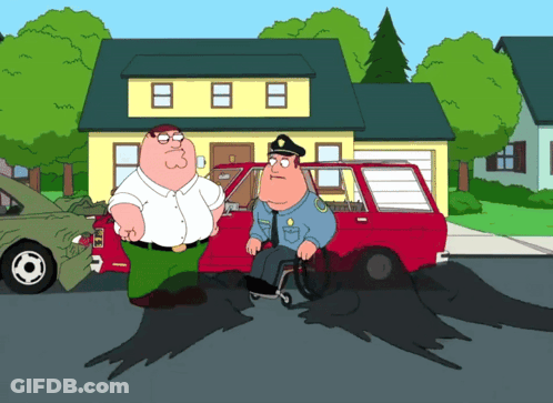 Peter Griffin And A Police Officer Are Standing Next To A Red Car GIF