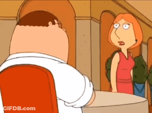 Peter Griffin And Lois Griffin From Family Guy Are Sitting At A Table GIF