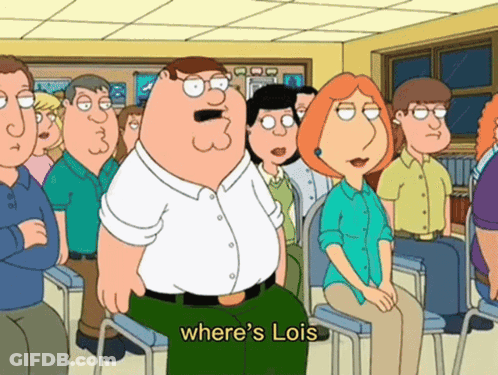 Peter Griffin And Lois Griffin From Family Guy Are Standing In A Crowd GIF