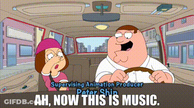 Peter Griffin And Meg Griffin In Car Saying Ah Now This Is Music GIF