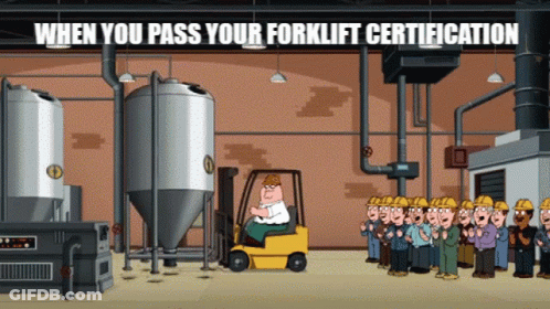 Peter Griffin Driving Forklift Saying When You Pass Your Forklift Certification GIF