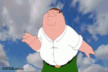 Peter Griffin From Family Guy Is Dancing In Front Of A Blue Sky GIF