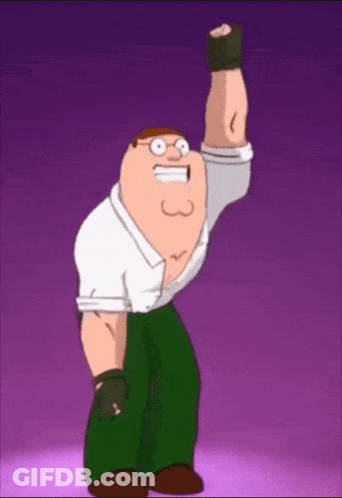 Peter Griffin From Family Guy Is Lifting His Fist Up In The Air GIF