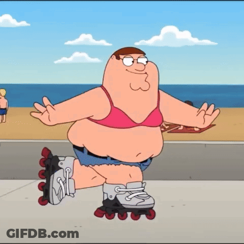 Peter Griffin From Family Guy Is Rollerblading On The Sidewalk GIF