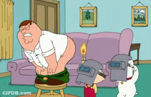 Peter Griffin From Family Guy Is Sitting On A Stool GIF
