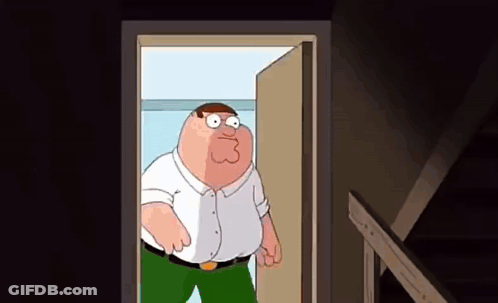 Peter Griffin From Family Guy Is Standing In A Doorway Looking Out . GIF