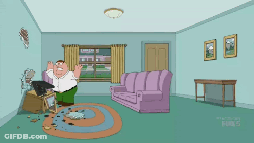 Peter Griffin From Family Guy Is Standing In A Living Room With A Couch GIF