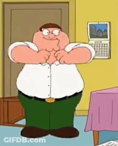 Peter Griffin From Family Guy Is Standing In A Room With His Arms Outstretched . GIF