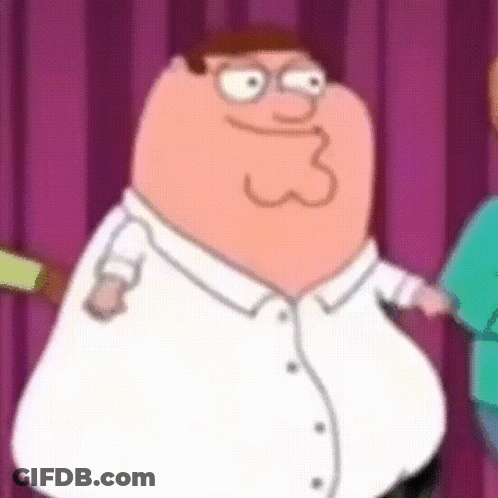 Peter Griffin From Family Guy Is Standing In Front Of A Purple Curtain . He Is Wearing Glasses And A White Shirt . GIF