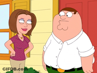 Peter Griffin From Family Guy Is Standing Next To A Woman In Front Of A Red Door GIF