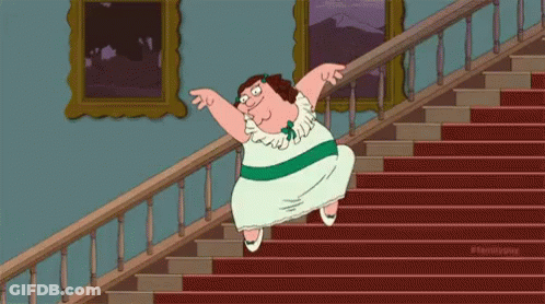 Peter Griffin From Family Guy Is Walking Down The Stairs In A Dress . GIF