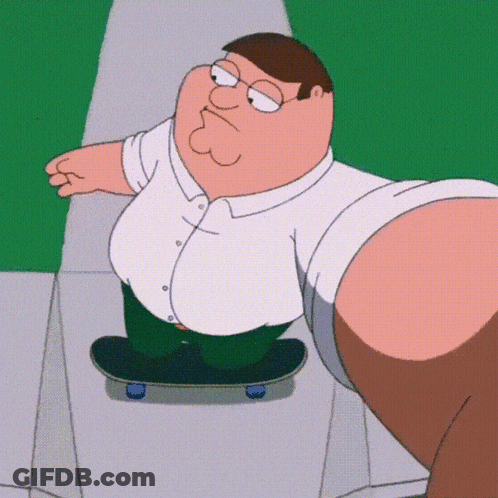 Peter Griffin From Family Guy Rides A Skateboard GIF