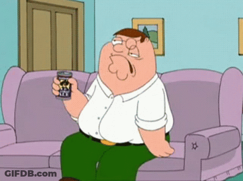 Peter Griffin From Family Guy Sits On A Couch Holding A Can Of Beer GIF