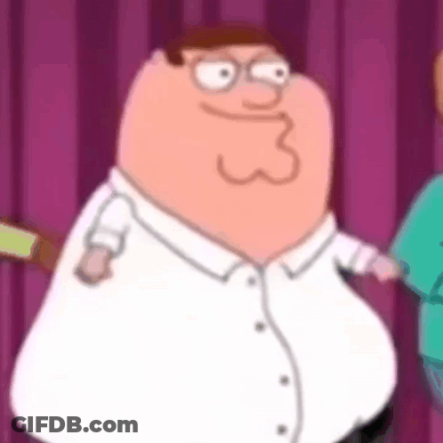 Peter Griffin In Front Of Purple Curtain GIF