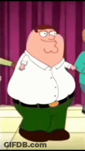 Peter Griffin In Front Of Purple Curtain GIF