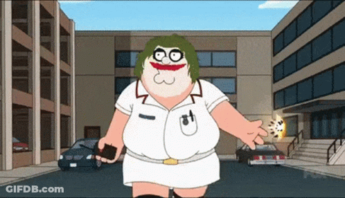 Peter Griffin Is Dressed Up As The Joker And Holding A Gun GIF