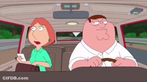 Peter Griffin Is Driving A Car With Lois Griffin Sitting In The Back Seat GIF