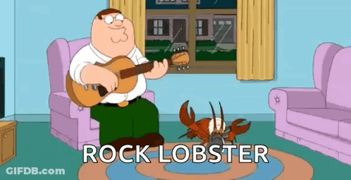 Peter Griffin Is Playing A Guitar In A Living Room While A Lobster Looks On .. GIF