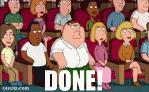 Peter Griffin Is Sitting In The Middle Of A Crowd Of People With The Word Done On The Bottom Right GIF