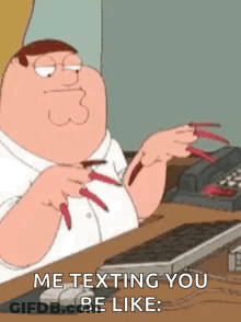 Peter Griffin Sitting At Desk With Long Red Nails And Keyboard GIF