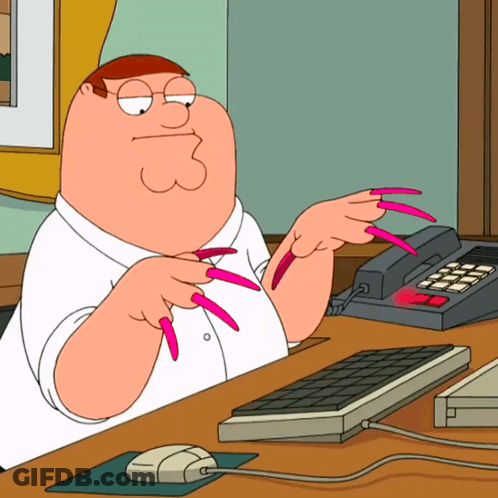 Peter Griffin Sitting At Desk With Pink Nails GIF