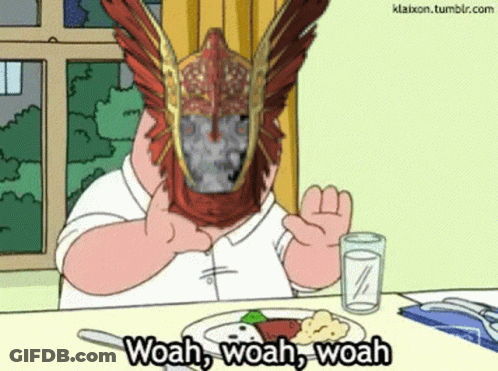 Peter Griffin Sitting At Table With Helmet And Food GIF