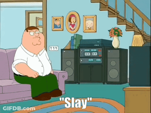 Peter Griffin Sitting On Couch Saying Slay GIF