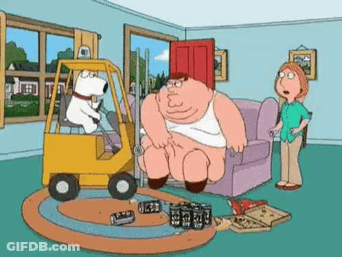 Peter Griffin Sitting On Couch With Forklift GIF