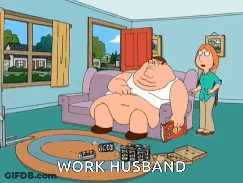 Peter Griffin Sitting On Couch With Woman Saying Work Husband GIF