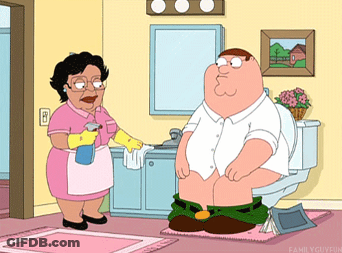 Peter Griffin Sitting On Toilet With Woman Cleaning GIF