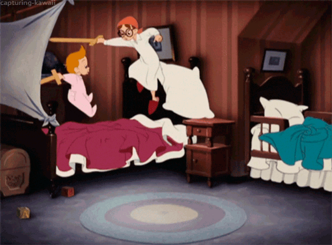 Peter Pan And Wendy Jumping In Bed GIF